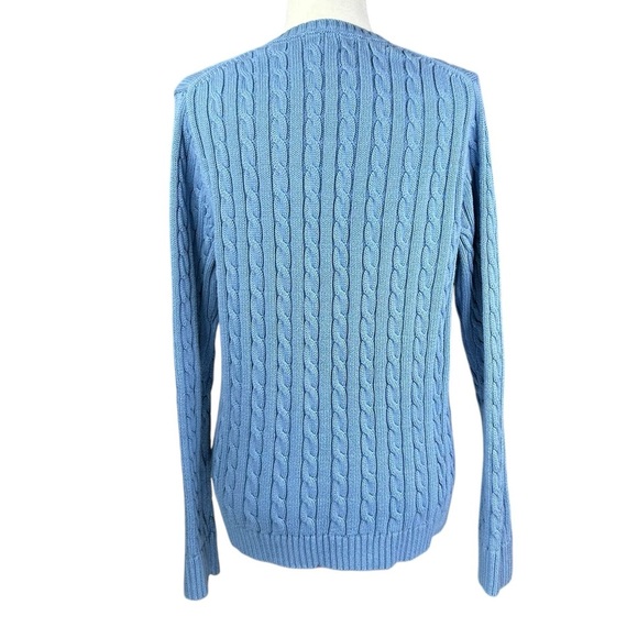 L.L. Bean Cable Knit Sweater Large Cotton Cornflower Blue  Crew Neck Cardigan - Picture 3 of 8